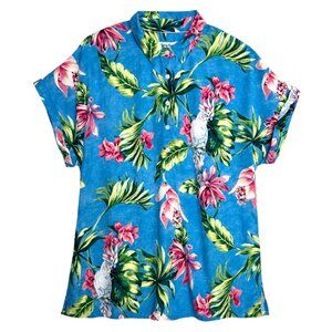 NWT TOMMY BAHAMA TROPICAL TWEETS POPOVER SHIRT RESORT SCANDIA BLUE WOMEN'S MED